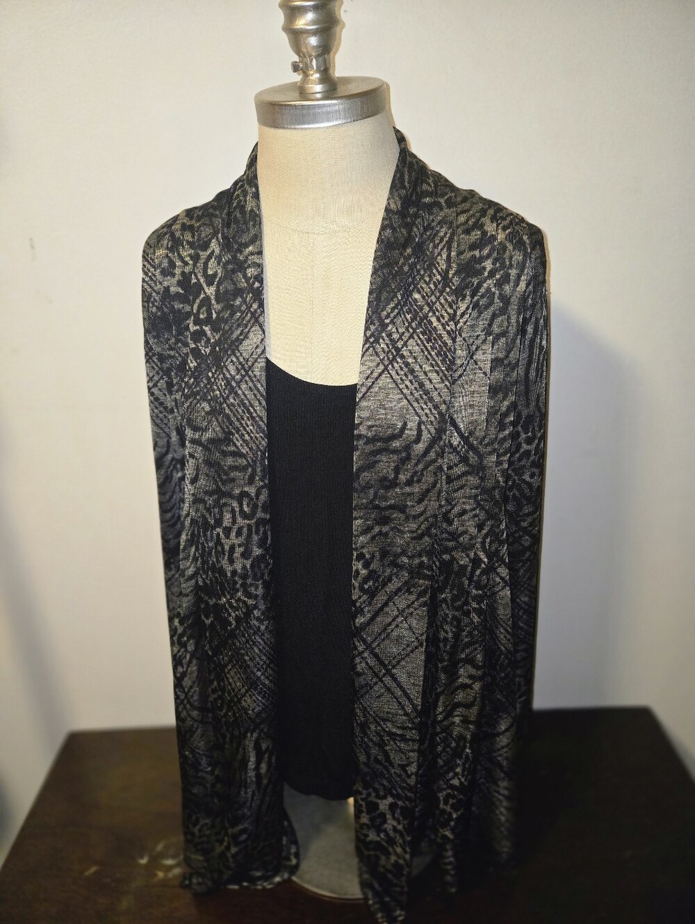 Chico's Open-Front Abstract Animal Print Drape Cardigan Size 1